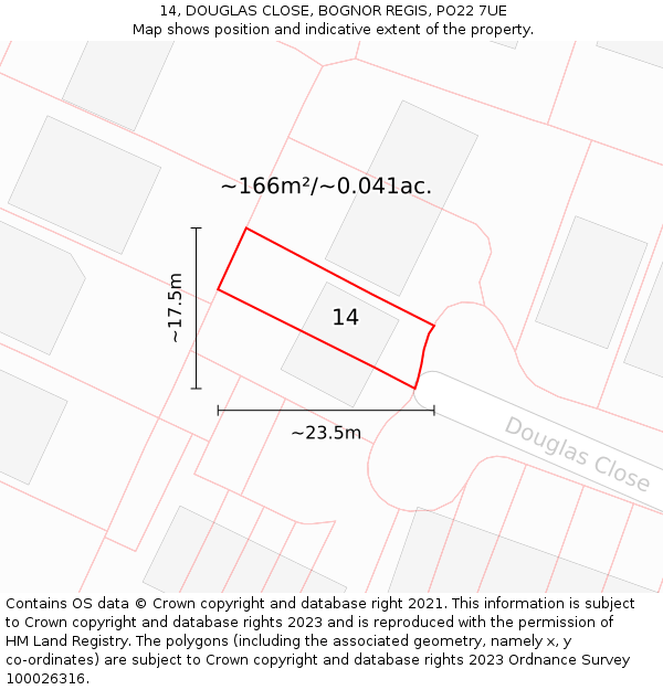 14, DOUGLAS CLOSE, BOGNOR REGIS, PO22 7UE: Plot and title map