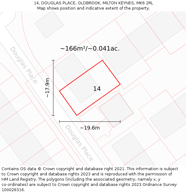 14, DOUGLAS PLACE, OLDBROOK, MILTON KEYNES, MK6 2RL: Plot and title map