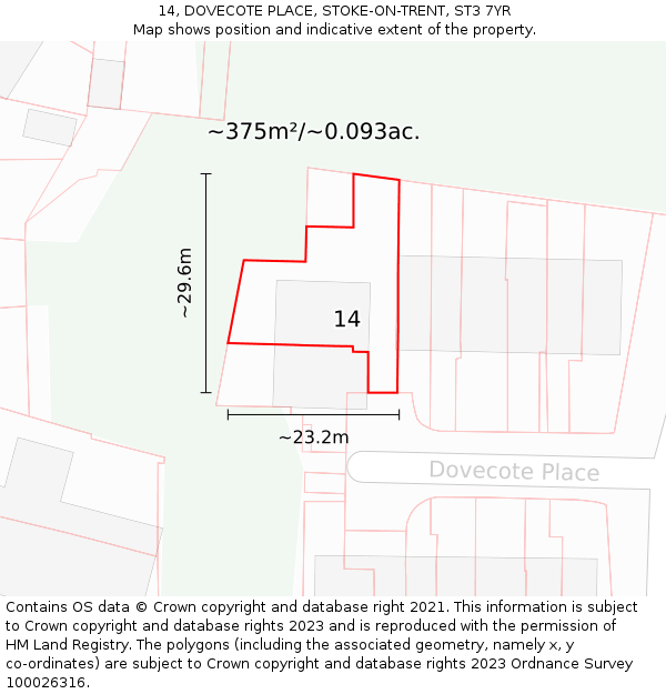 14, DOVECOTE PLACE, STOKE-ON-TRENT, ST3 7YR: Plot and title map