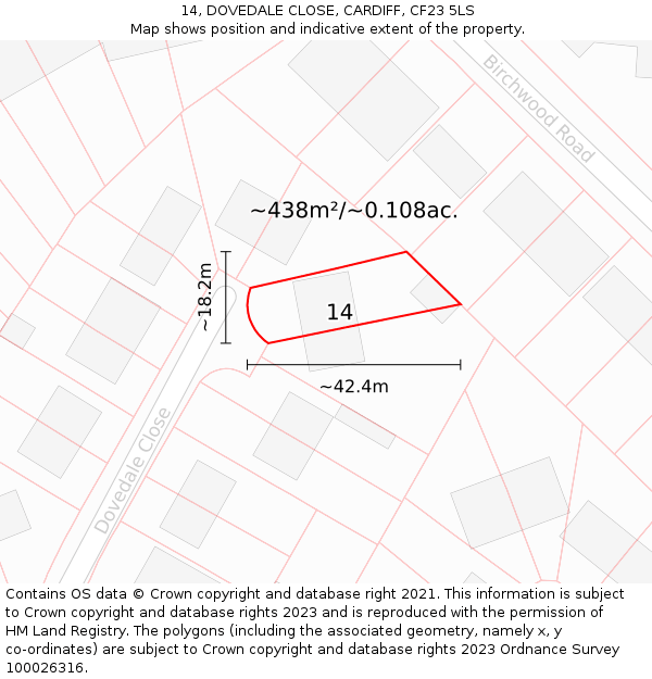 14, DOVEDALE CLOSE, CARDIFF, CF23 5LS: Plot and title map