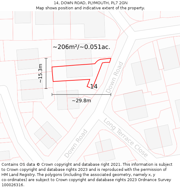14, DOWN ROAD, PLYMOUTH, PL7 2GN: Plot and title map