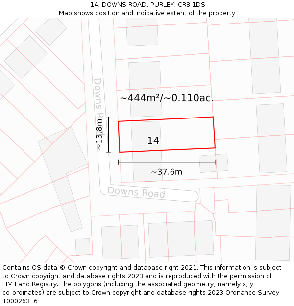 14, DOWNS ROAD, PURLEY, CR8 1DS: Plot and title map