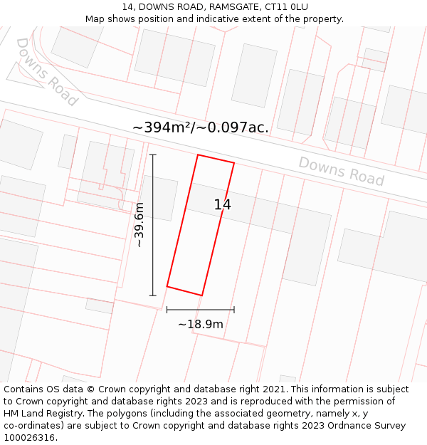 14, DOWNS ROAD, RAMSGATE, CT11 0LU: Plot and title map