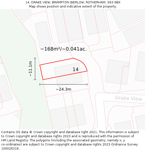 14, DRAKE VIEW, BRAMPTON BIERLOW, ROTHERHAM, S63 6BX: Plot and title map