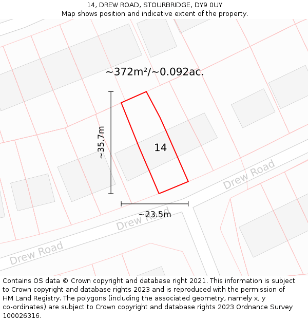 14, DREW ROAD, STOURBRIDGE, DY9 0UY: Plot and title map