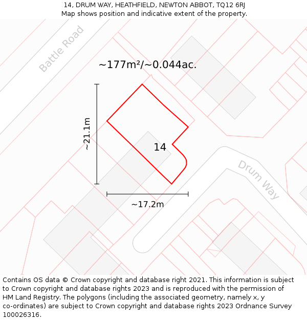 14, DRUM WAY, HEATHFIELD, NEWTON ABBOT, TQ12 6RJ: Plot and title map