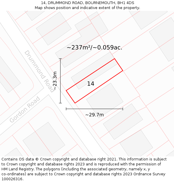 14, DRUMMOND ROAD, BOURNEMOUTH, BH1 4DS: Plot and title map