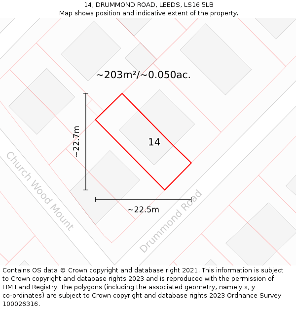 14, DRUMMOND ROAD, LEEDS, LS16 5LB: Plot and title map