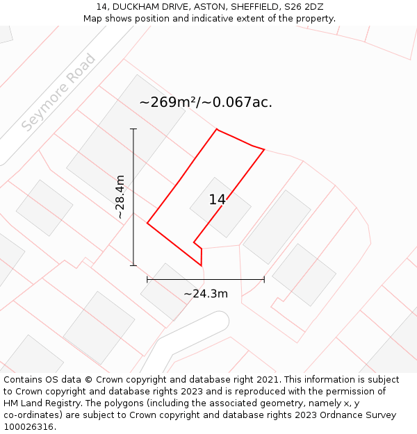 14, DUCKHAM DRIVE, ASTON, SHEFFIELD, S26 2DZ: Plot and title map