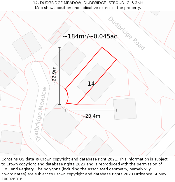 14, DUDBRIDGE MEADOW, DUDBRIDGE, STROUD, GL5 3NH: Plot and title map