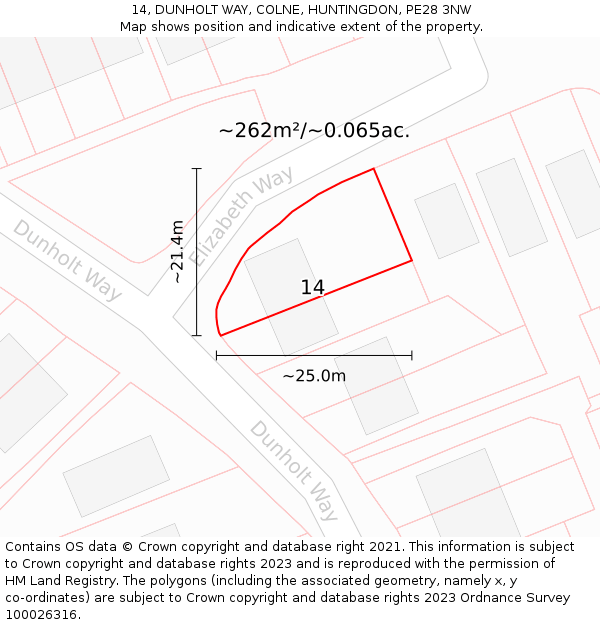 14, DUNHOLT WAY, COLNE, HUNTINGDON, PE28 3NW: Plot and title map