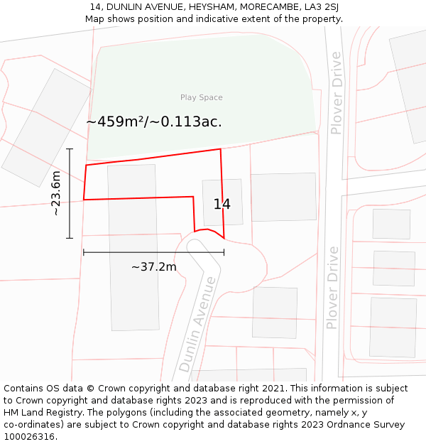 14, DUNLIN AVENUE, HEYSHAM, MORECAMBE, LA3 2SJ: Plot and title map