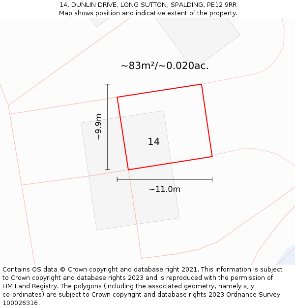 14, DUNLIN DRIVE, LONG SUTTON, SPALDING, PE12 9RR: Plot and title map