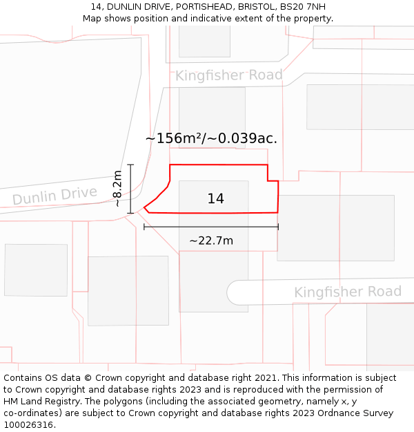14, DUNLIN DRIVE, PORTISHEAD, BRISTOL, BS20 7NH: Plot and title map