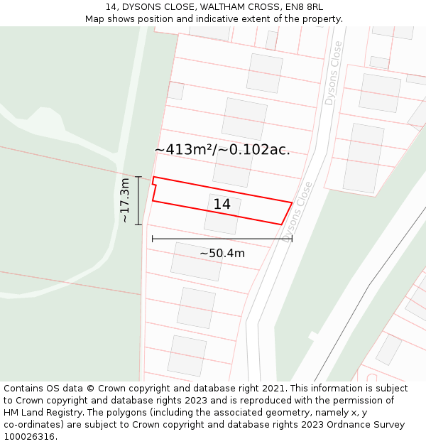 14, DYSONS CLOSE, WALTHAM CROSS, EN8 8RL: Plot and title map