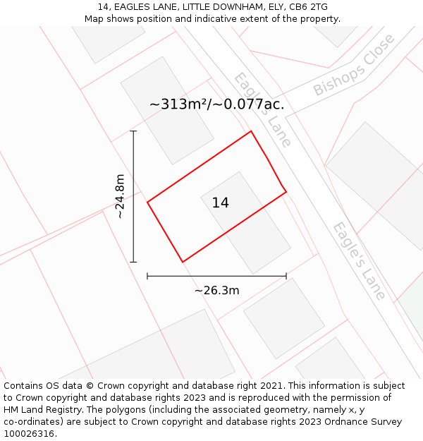 14, EAGLES LANE, LITTLE DOWNHAM, ELY, CB6 2TG: Plot and title map