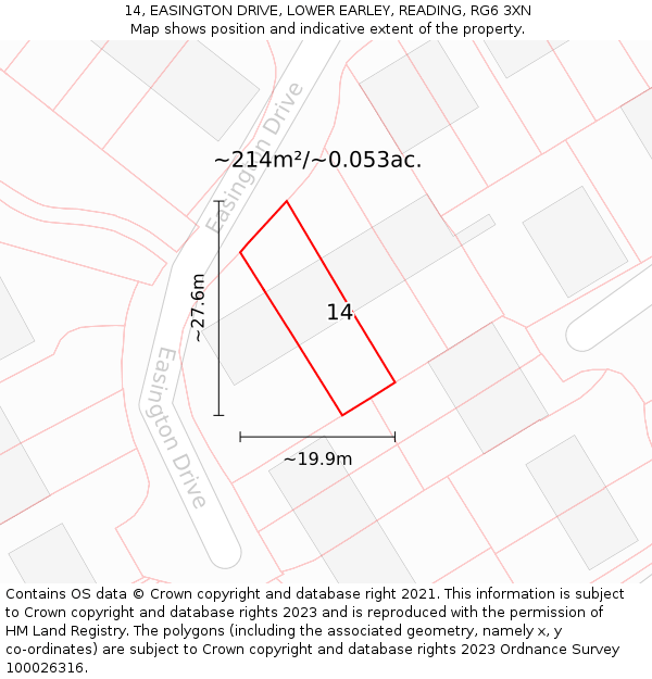 14, EASINGTON DRIVE, LOWER EARLEY, READING, RG6 3XN: Plot and title map