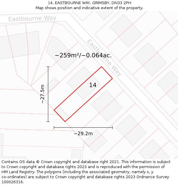 14, EASTBOURNE WAY, GRIMSBY, DN33 2PH: Plot and title map