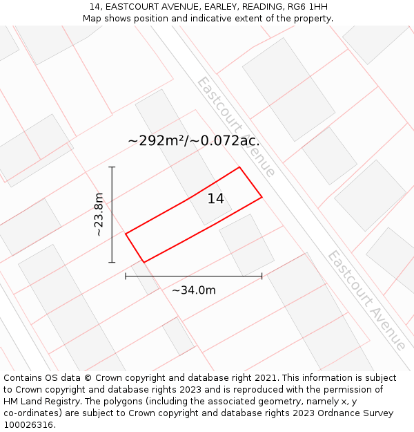 14, EASTCOURT AVENUE, EARLEY, READING, RG6 1HH: Plot and title map