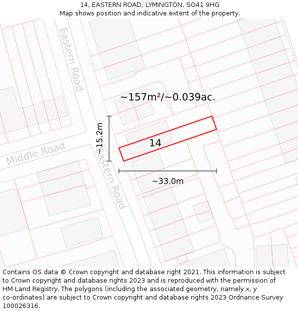 14, EASTERN ROAD, LYMINGTON, SO41 9HG: Plot and title map