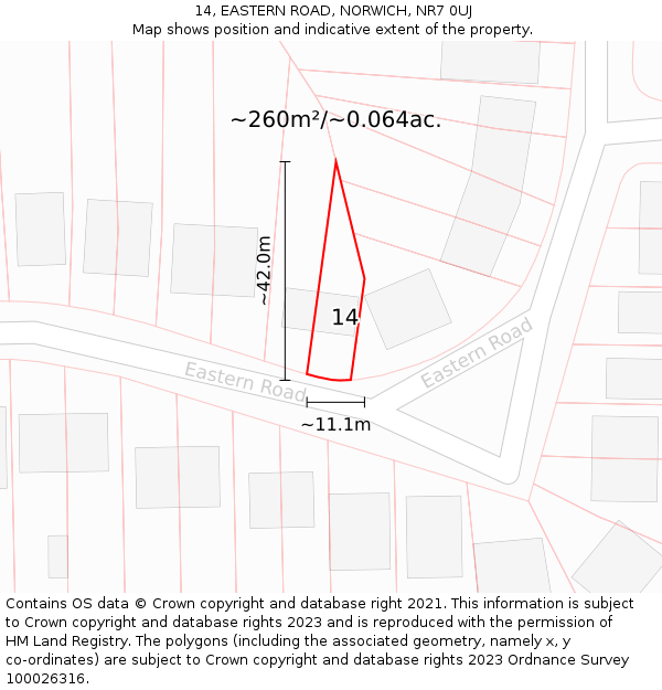 14, EASTERN ROAD, NORWICH, NR7 0UJ: Plot and title map