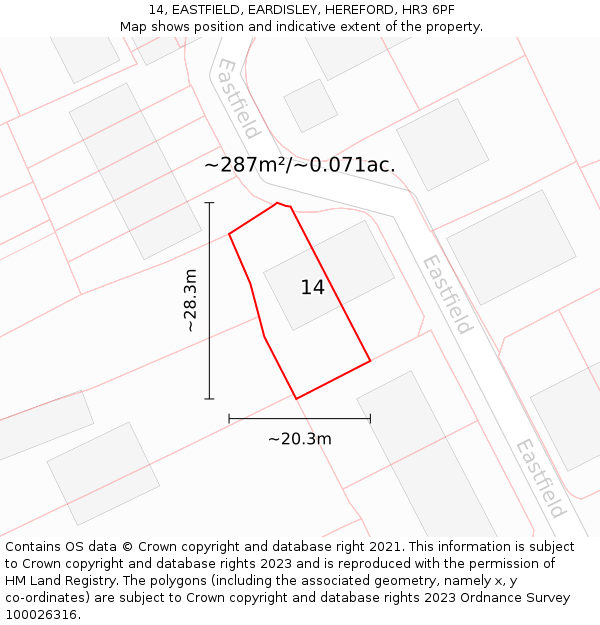 14, EASTFIELD, EARDISLEY, HEREFORD, HR3 6PF: Plot and title map