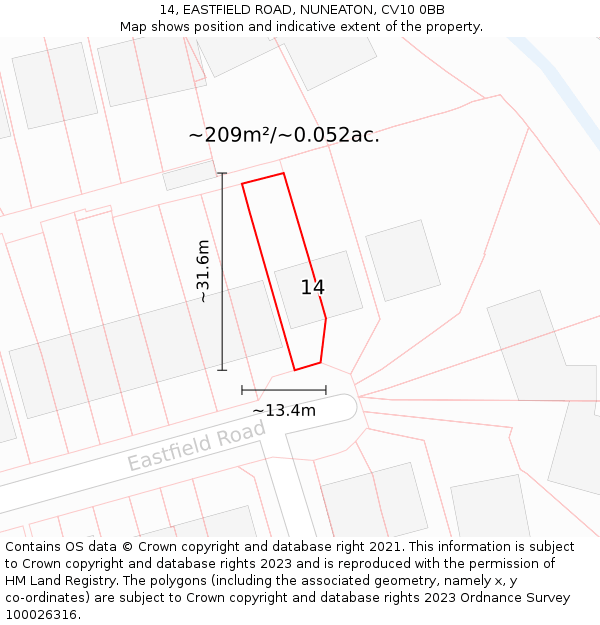 14, EASTFIELD ROAD, NUNEATON, CV10 0BB: Plot and title map