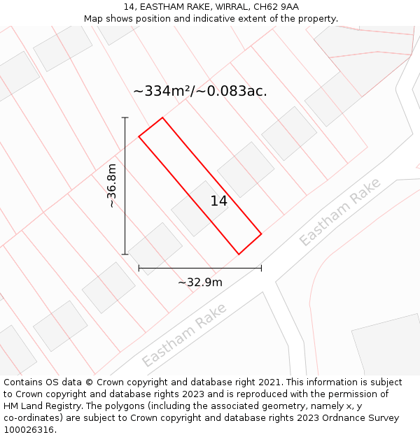 14, EASTHAM RAKE, WIRRAL, CH62 9AA: Plot and title map