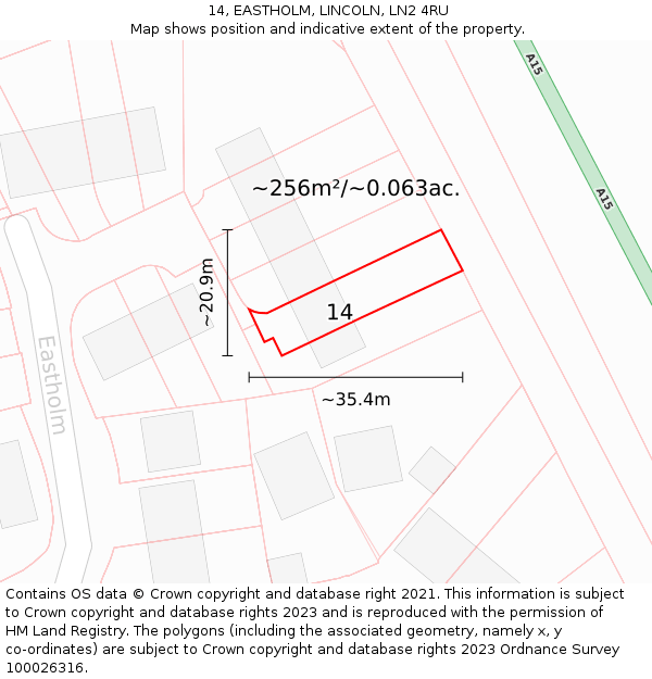 14, EASTHOLM, LINCOLN, LN2 4RU: Plot and title map