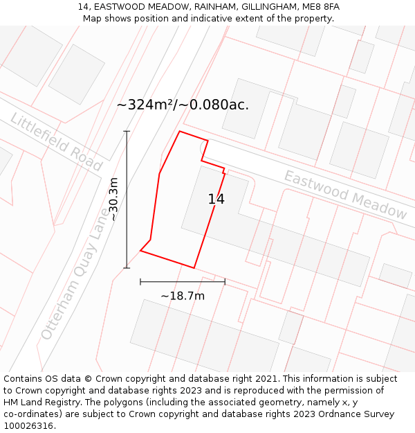 14, EASTWOOD MEADOW, RAINHAM, GILLINGHAM, ME8 8FA: Plot and title map