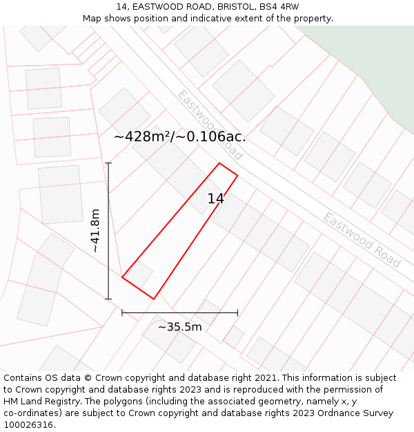 14, EASTWOOD ROAD, BRISTOL, BS4 4RW: Plot and title map
