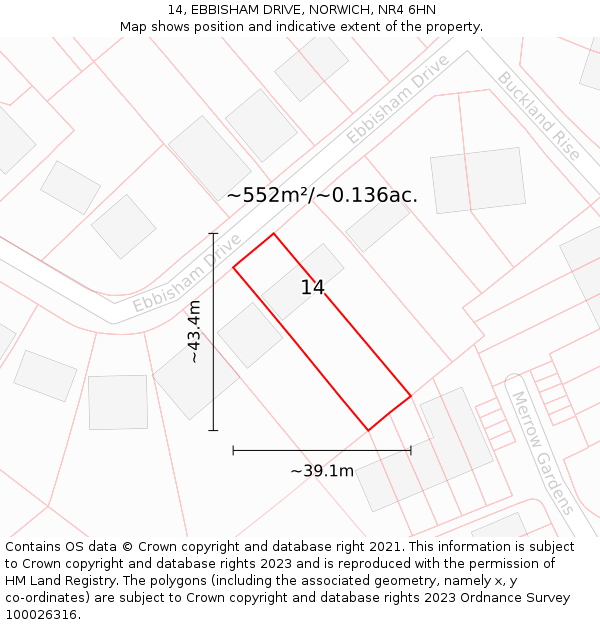 14, EBBISHAM DRIVE, NORWICH, NR4 6HN: Plot and title map