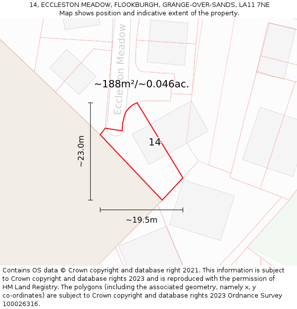 14, ECCLESTON MEADOW, FLOOKBURGH, GRANGE-OVER-SANDS, LA11 7NE: Plot and title map