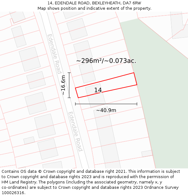 14, EDENDALE ROAD, BEXLEYHEATH, DA7 6RW: Plot and title map