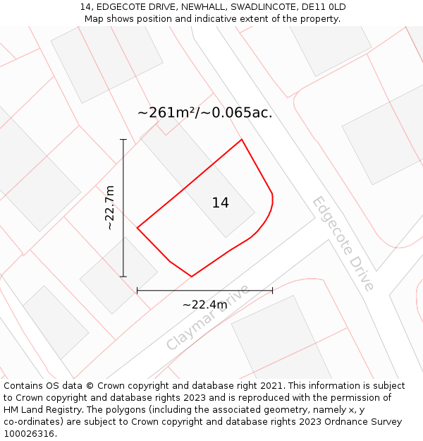 14, EDGECOTE DRIVE, NEWHALL, SWADLINCOTE, DE11 0LD: Plot and title map
