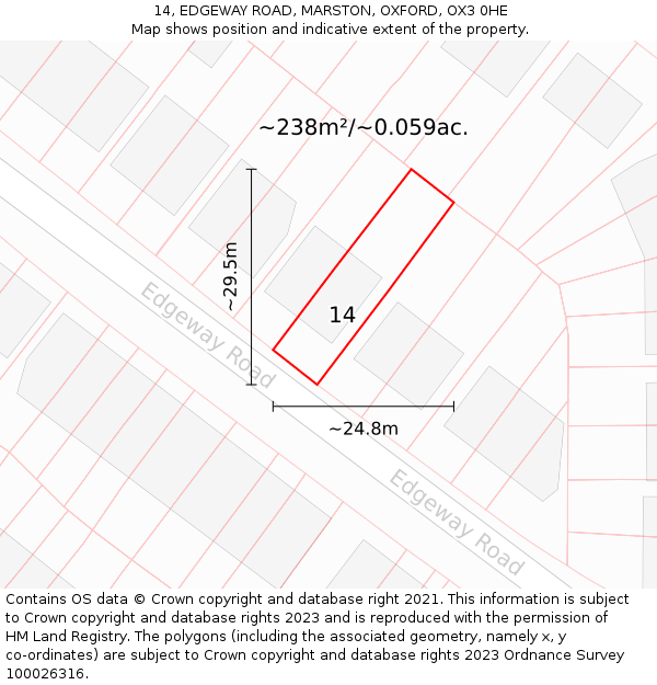 14, EDGEWAY ROAD, MARSTON, OXFORD, OX3 0HE: Plot and title map