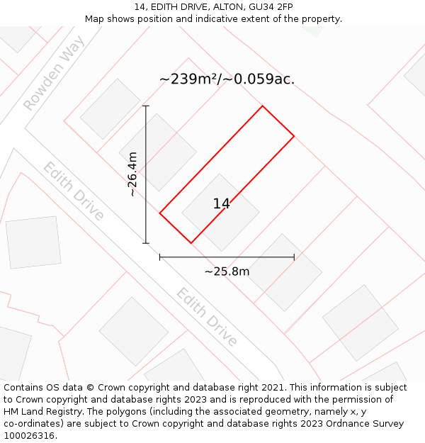 14, EDITH DRIVE, ALTON, GU34 2FP: Plot and title map