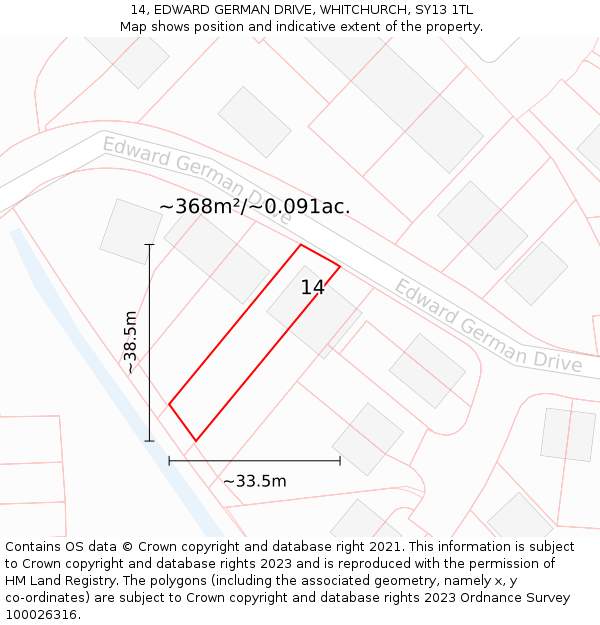 14, EDWARD GERMAN DRIVE, WHITCHURCH, SY13 1TL: Plot and title map