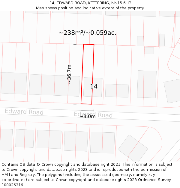 14, EDWARD ROAD, KETTERING, NN15 6HB: Plot and title map