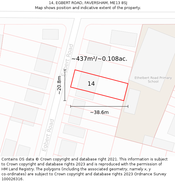14, EGBERT ROAD, FAVERSHAM, ME13 8SJ: Plot and title map