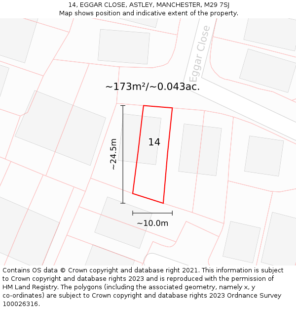 14, EGGAR CLOSE, ASTLEY, MANCHESTER, M29 7SJ: Plot and title map