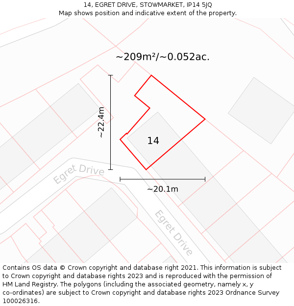 14, EGRET DRIVE, STOWMARKET, IP14 5JQ: Plot and title map