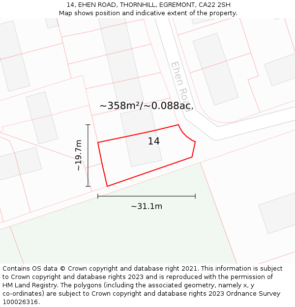 14, EHEN ROAD, THORNHILL, EGREMONT, CA22 2SH: Plot and title map