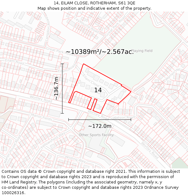 14, EILAM CLOSE, ROTHERHAM, S61 3QE: Plot and title map