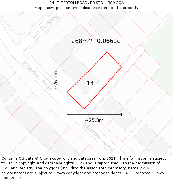 14, ELBERTON ROAD, BRISTOL, BS9 2QA: Plot and title map