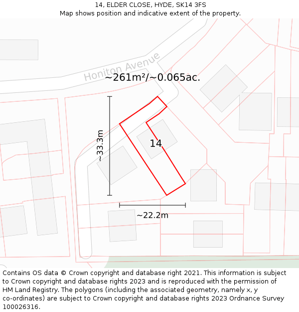14, ELDER CLOSE, HYDE, SK14 3FS: Plot and title map