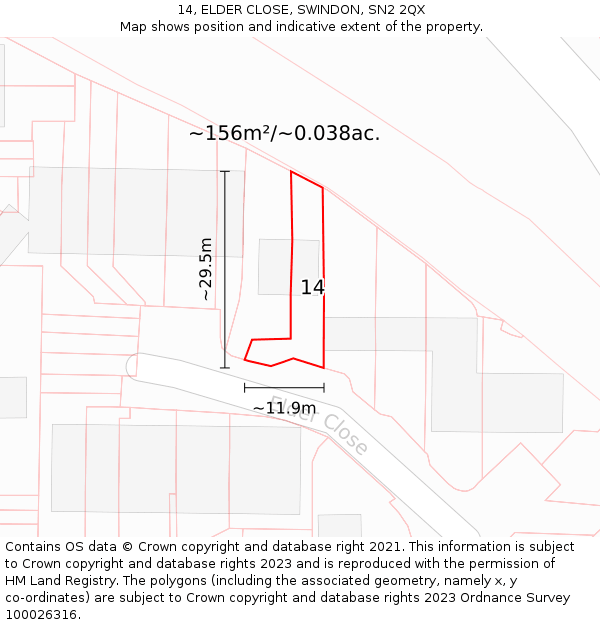 14, ELDER CLOSE, SWINDON, SN2 2QX: Plot and title map