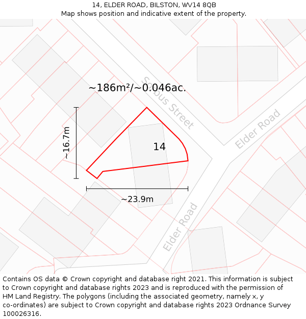 14, ELDER ROAD, BILSTON, WV14 8QB: Plot and title map