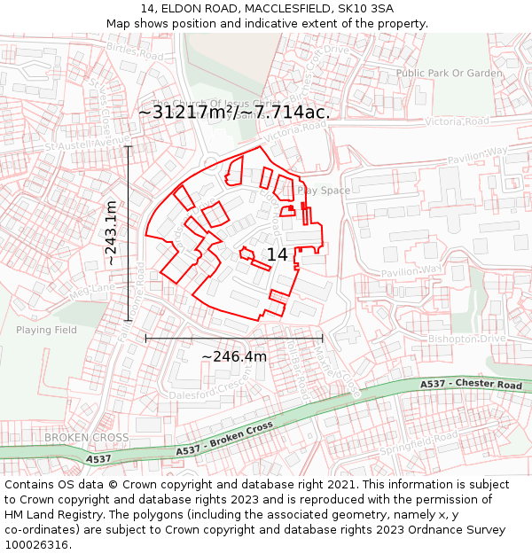 14, ELDON ROAD, MACCLESFIELD, SK10 3SA: Plot and title map