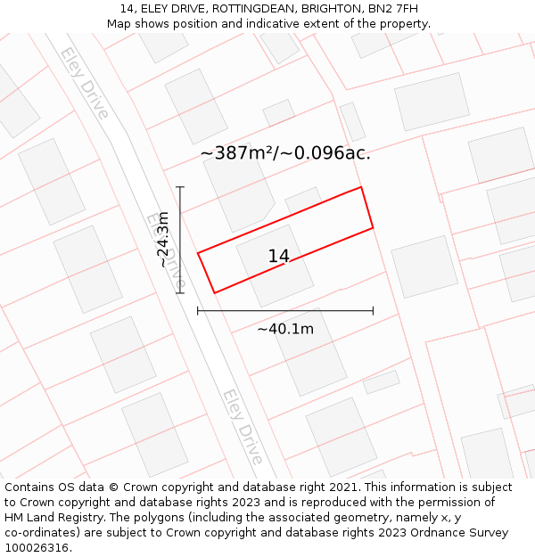 14, ELEY DRIVE, ROTTINGDEAN, BRIGHTON, BN2 7FH: Plot and title map
